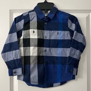 Burberry plaid blue button down shirt